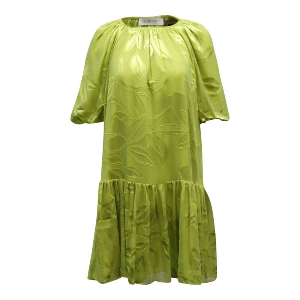 Stine Goya Pleated Lemon Mini Dress in Green Viscose